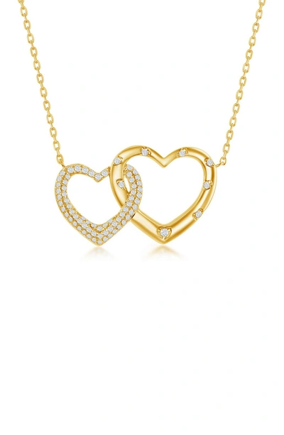 Simona Jewelry Gold Plated Sterling Silver Micro Pave Cz Interlocking Hearts Necklace