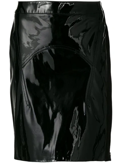 Tom Ford Suede-trimmed Patent Leather Skirt In Black