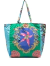Versace Shopping Bag In Technical Fabric With Tr&eacute;sor De La Mer Pattern In Blue Multi