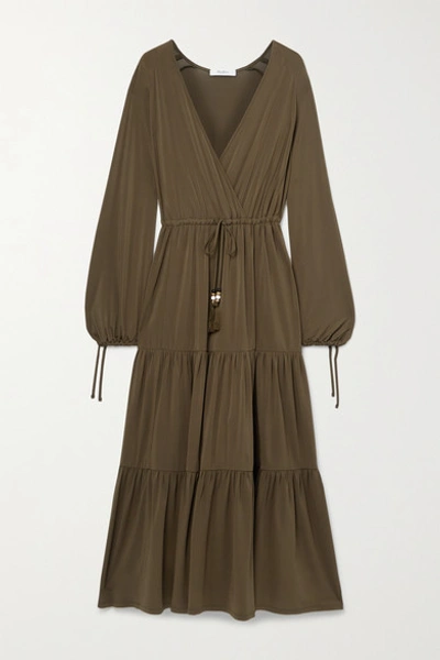 Max Mara Finito Tiered Tie-detailed Stretch-jersey Midi Dress In Army Green