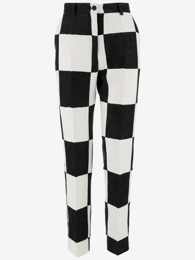 Dolce & Gabbana Checkerboard High Waist Trousers In Multi