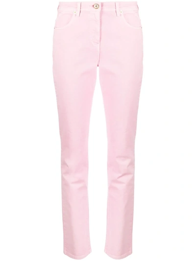 Versace Embellished Button Straight Leg Jeans In Pink