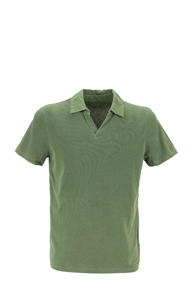 Majestic V-neck Short-sleeved Polo Shirt In Green