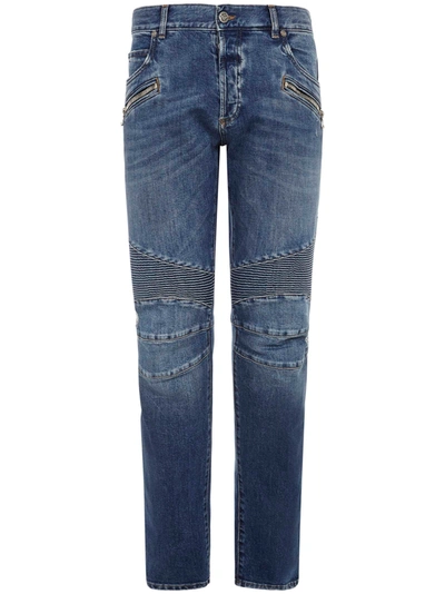 Balmain Stretch Denim Jeans  Blue  Uomo 31 In Blue