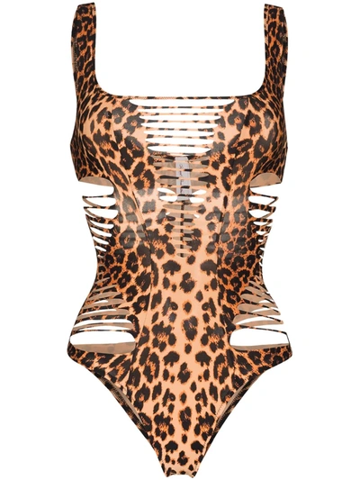 Agent Provocateur Dakotta Leopard Print Slashed Swimsuit In Schwarz