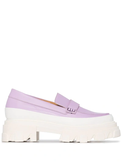 Ganni Purple Flatform Leather Loafers In Orchid Bloom