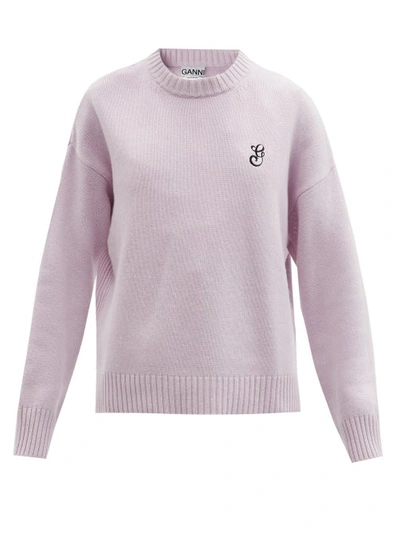 Ganni Embroidered Wool And Cashmere-blend Sweater In Orchid Bloom