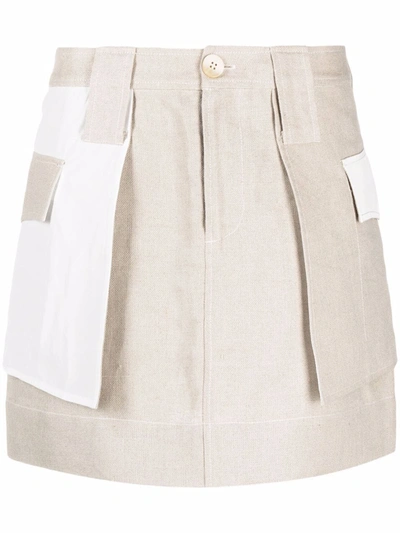 Ganni Colourblock Patch Pocket Linen Mini Skirt In Grey