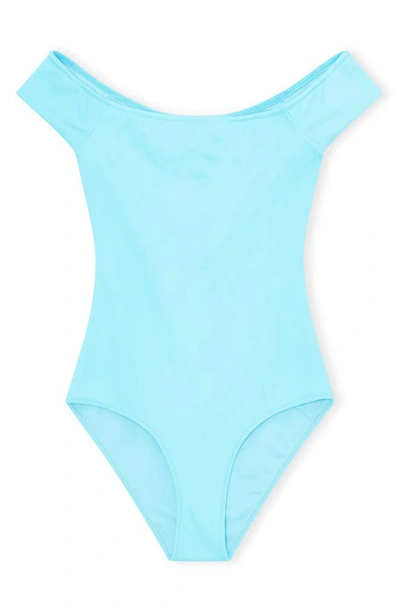 Ganni Womens 871 Bachelor Blue Off-the-shoulder Swimsuit 4