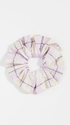 Ganni Checked Seersucker Scrunchie In Orchid Bloom