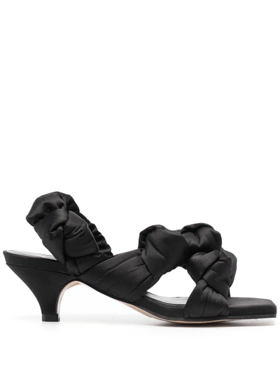 サンダル・ミュール Ganni Satin Black Heeled Sandal Ganni Recycled Satin Kitten Heel Knot Sandal Black Size 39