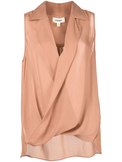 L Agence Freja Wrap-front Sleeveless Silk Blouse In Braun