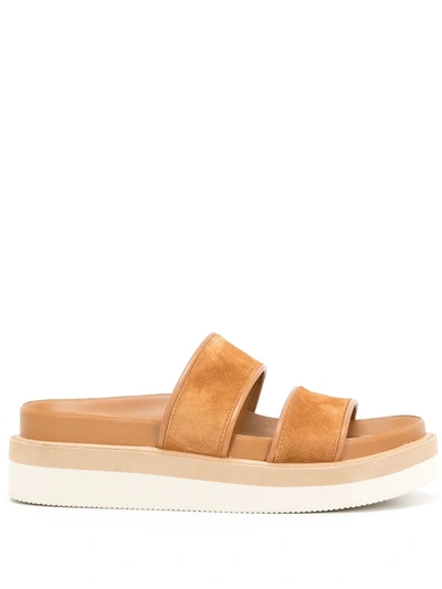 Vince Jenita Suede Two-band Slide Sandals In Tan