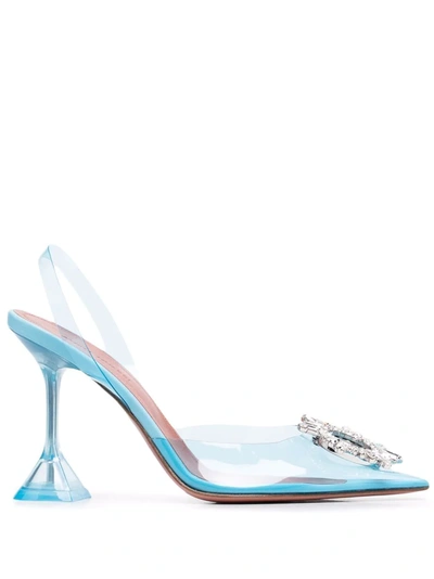 Amina Muaddi Begum Glass Crystal-embellished Pvc Heeled Courts In Blue