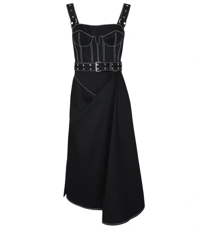 Alexander Mcqueen Bustier Stitched Draped Denim Midi Dress In Black