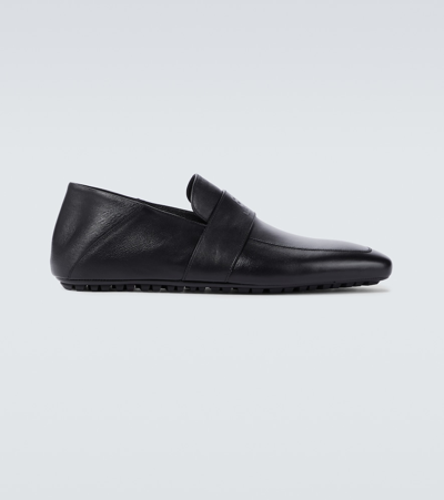 Balenciaga Men's Square-toe Leather Fold-down Loafers In Black