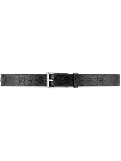 Gucci Gg Leather Square Buckle Belt In Black