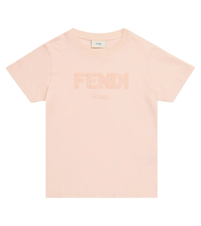 Fendi Logo棉质针织t恤 In Pink