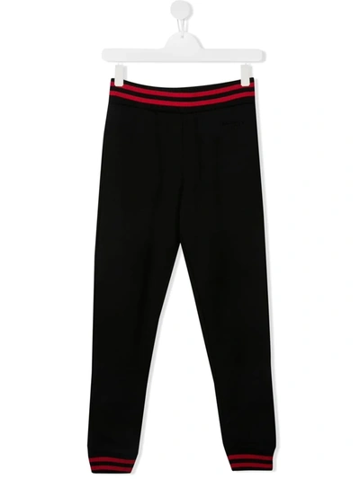 Balmain Teen Stripe-trim Cotton Trousers In Black