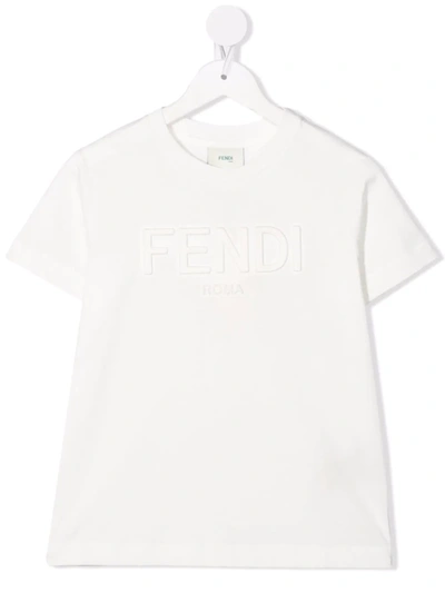 Fendi White T-shirt For Kids With Vertigo Logo In Znm(white)