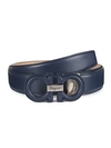 Ferragamo Men's Adjustable Gancini Buckle Leather Belt In Blue Marine