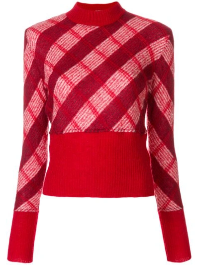 Miu Miu High-neck Checked Mohair-blend Sweater In Red