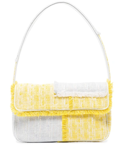 Staud Tommy Patchwork Tweed Shoulder Bag In Yellow