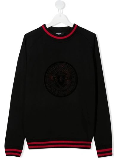 Balmain Teen Logo-embossed Cotton Sweatshirt In Black