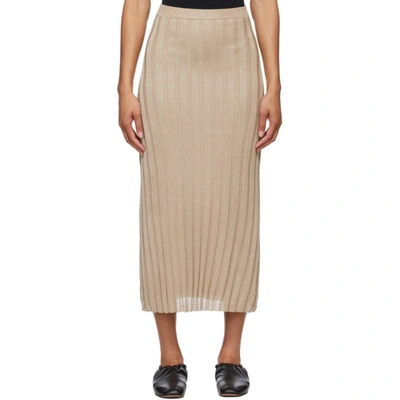 Totême Gold Rib Knit Maxi Skirt In Beige