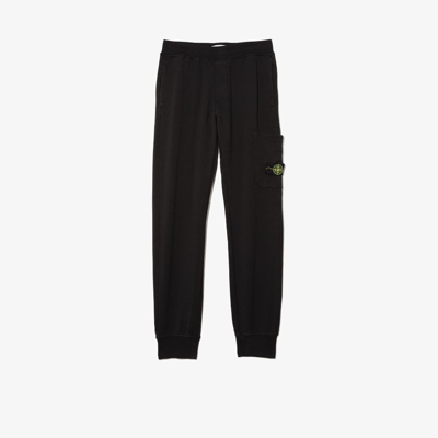 Stone Island Teen Compass-logo Cotton Track Pants In Black