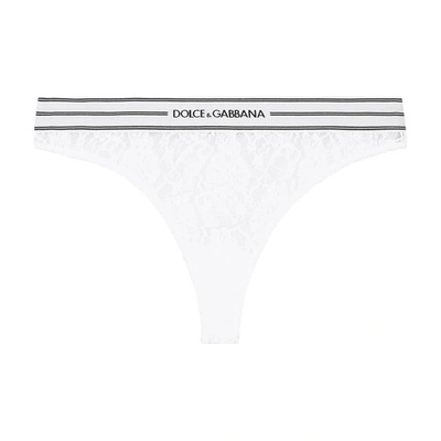 Dolce & Gabbana Logo Brand Thong In Optical White