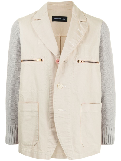 Undercover Contrasting-sleeve Cotton Blazer In Ivory