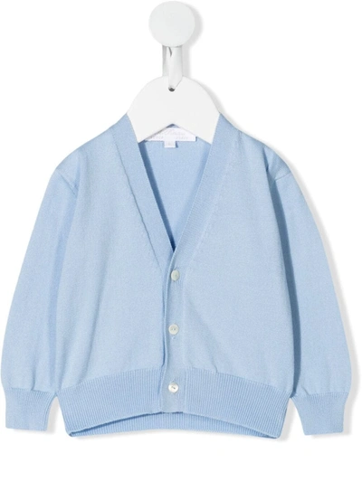 Mariella Ferrari Babies' Ribbed-knit V-neck Cardigan In Azzurro