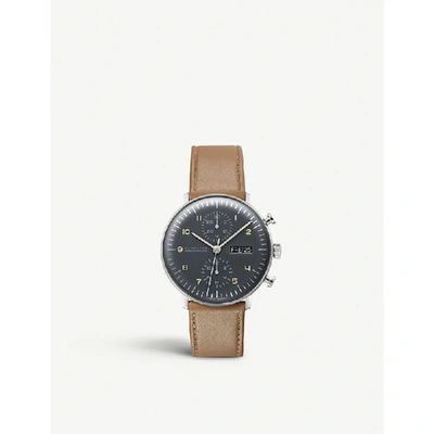 Junghans 027/4501.01 Max Bill Chronoscope Stainless Steel And Leather Watch In Nero