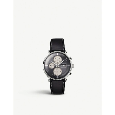 Junghans 027/4525.01 Meister Chronoscope Stainless Steel And Leather Watch In Grey