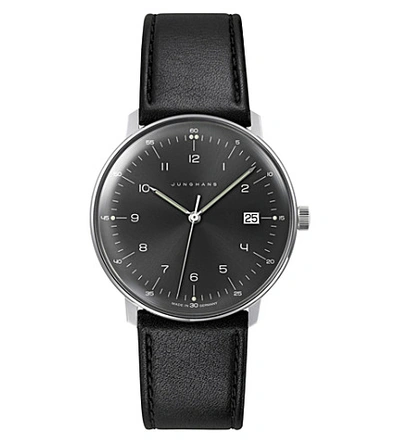 Junghans 041/4462.00 Max Bill Stainless Steel And Leather Quartz Watch In Black