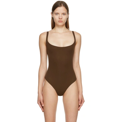Skims Fits Everybody Square Neck Sleeveless Bodysuit In Brown