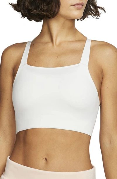 Nike Swoosh Luxe Sports Bra In Summit White/ Platinum Tint