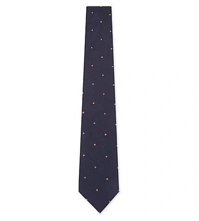 Paul Smith Pin Dot Floral Silk Tie In Navy