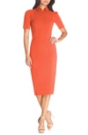 Dress The Population Gloria Front Zip Sheath Dress In Orange