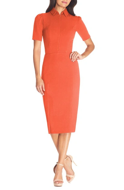 Dress The Population Gloria Front Zip Sheath Dress In Orange