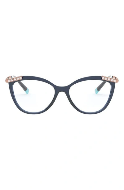 Tiffany & Co 53mm Cat Eye Optical Glasses In Opal Blue