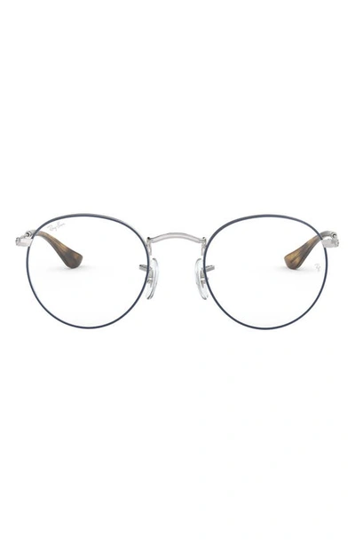 Ray Ban 50mm Round Optical Glasses In Blue Silver