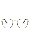 Ray Ban 51mm Round Optical Glasses In Black Gold