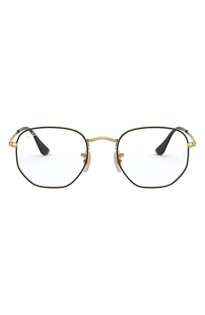 Ray Ban 51mm Round Optical Glasses In Black Gold
