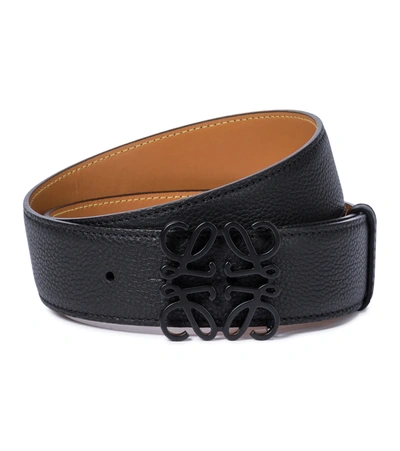 Loewe Womens Black Anagram-buckle Leather Belt 24 In Black Tan