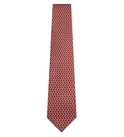 Ferragamo Ladybird Print Silk Tie In Red
