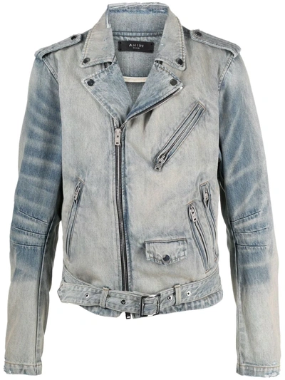 Amiri Zip-up Denim Biker Jacket In Blue