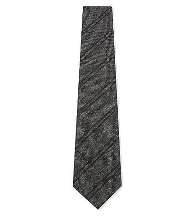 Tom Ford Basketweave Stripe Silk-wool Tie In Wh//blk