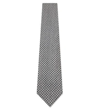 Tom Ford Houndstooth Textured Silk Tie In Grey